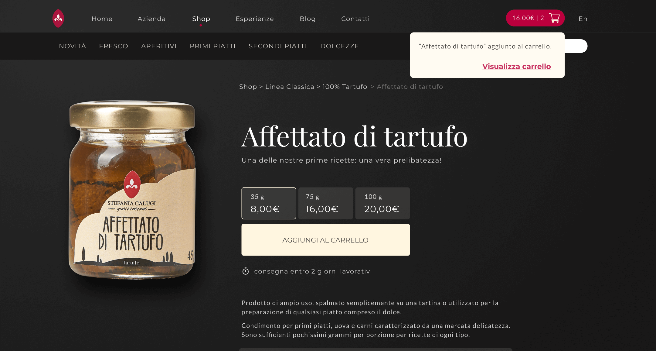 hedron design calugi tartufi website ui mockup