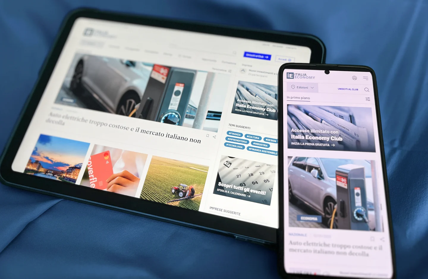 tablet e smartphone che mostrano il mockup del sito di italia economy