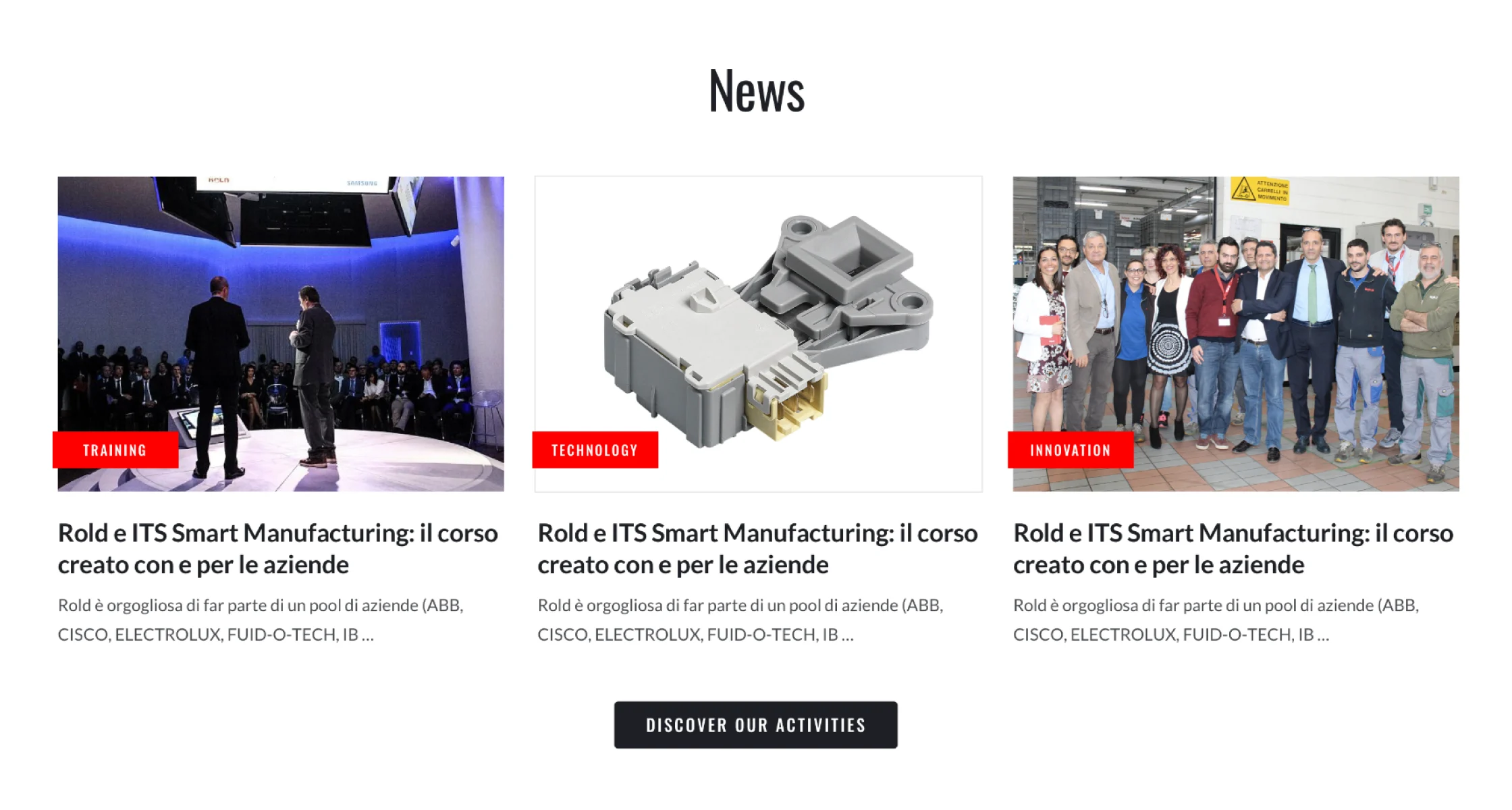 Sezione News del sito ROLD con tre articoli evidenziati